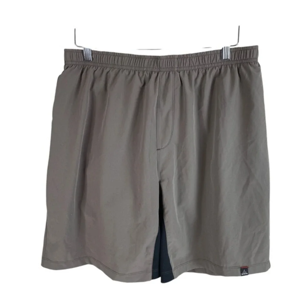 Prana Mens Flex Lined Athletic Shorts XL‎ Brown Stretch Elastic Waist Pockets